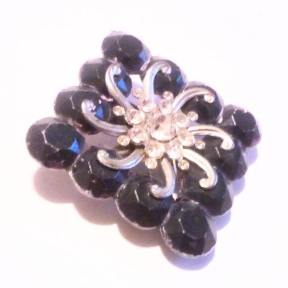 Vintage Black Plastic and Rhinestone Brooch - Picture 2 of 4